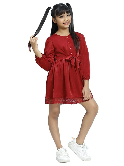 BIBA Girls Red Solid Dress