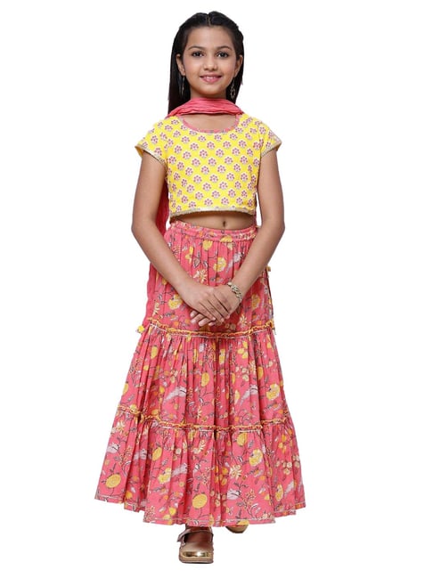 Buy Sky Blue And Pink Cotton Straight Kurta Lehenga Suit Set (Top, Lehenga,  Dupatta) for INR1299.50 | Biba India