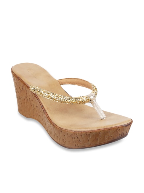 Mochi Women's Golden Thong Wedges Price in India