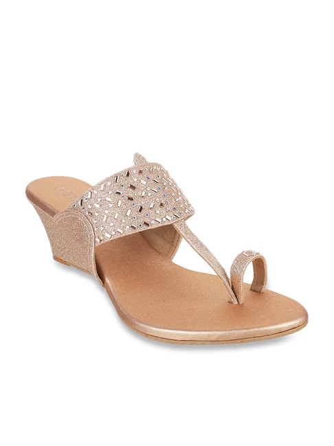 Metro Women's Chikoo Gold Toe Ring Wedges Price in India