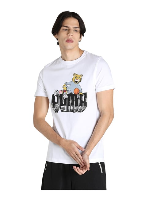 Puma White Round Neck T-Shirt