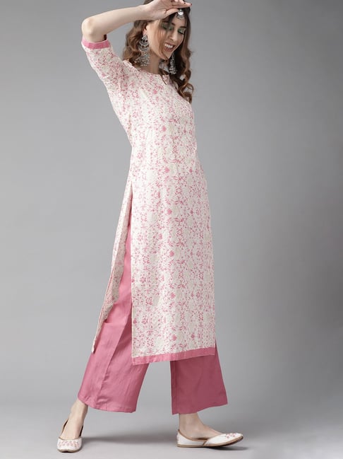 Indo Era White Printed Kurta With Palazzo & Dupatta Price in India