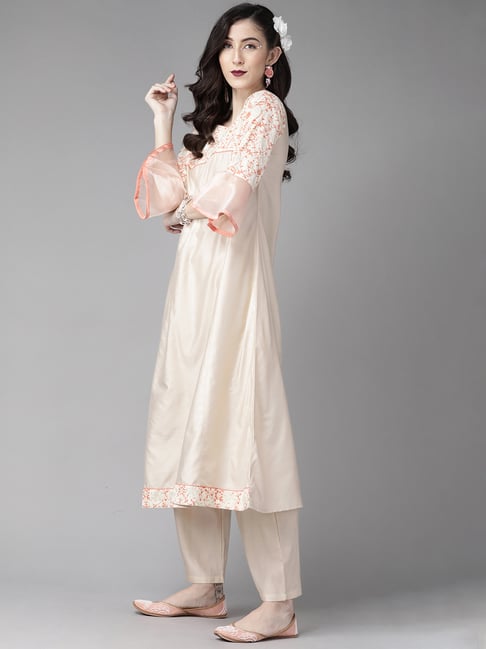 Indo Era Off White Floral Kurta With Palazzo & Dupatta Price in India