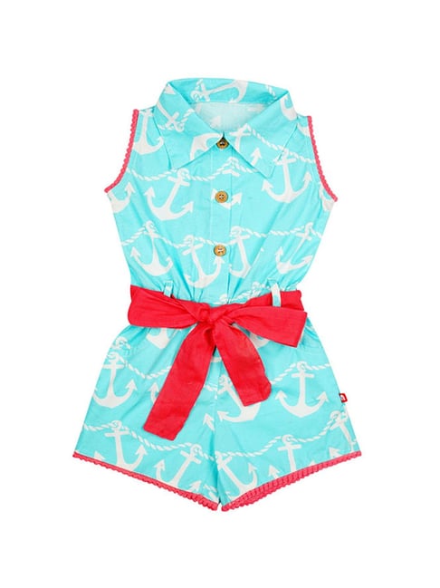 Nino Bambino Kids Blue Printed Jumpsuit with Belt