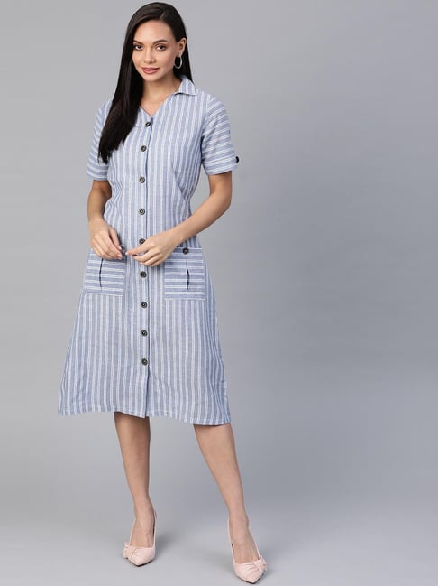 Cottinfab Blue Striped Dress Price in India