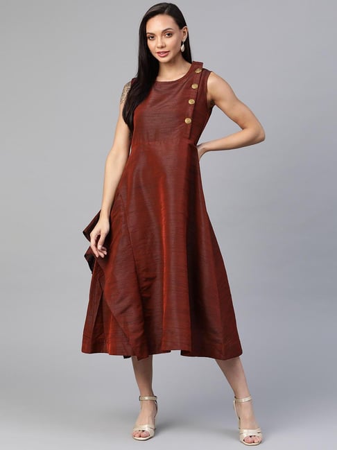 Cottinfab Maroon Regular Fit Dress Price in India