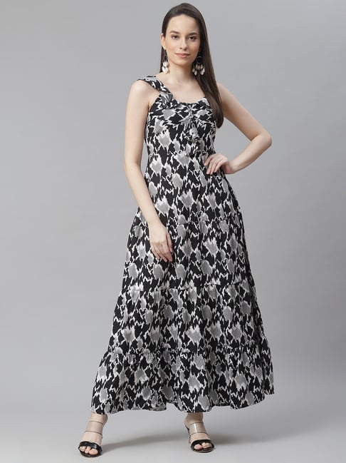 Cottinfab Black Printed Dress Price in India
