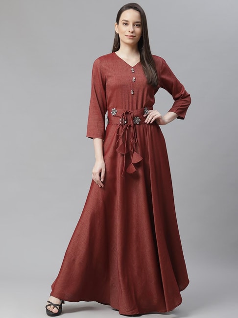 Cottinfab Maroon Textured Dress Price in India