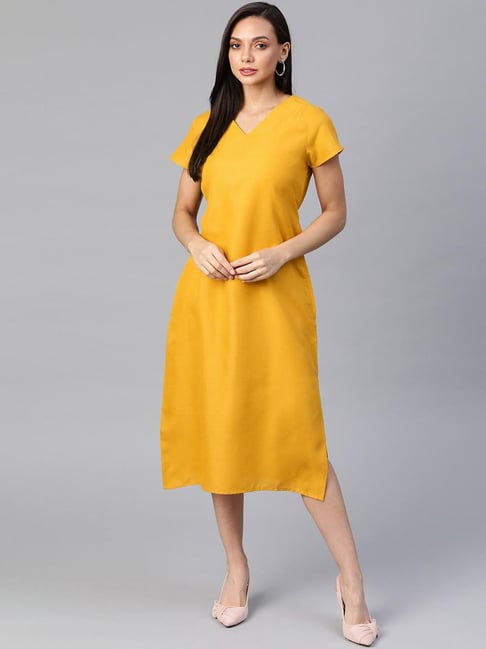 Cottinfab Yellow Regular Fit Dress Price in India
