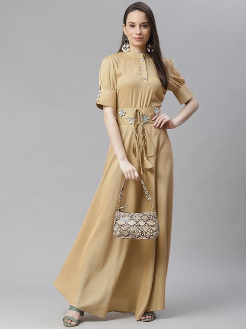 Cottinfab Gold Regular Fit Dress Price in India
