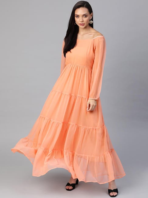 Cottinfab Orange Regular Fit Dress Price in India