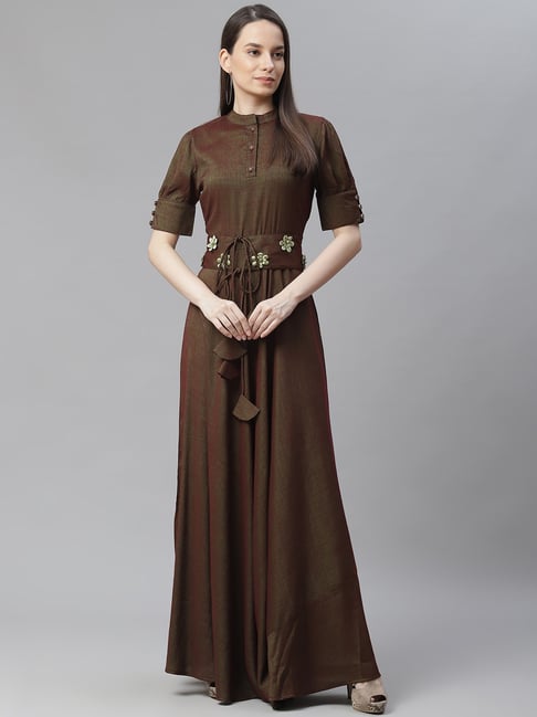 Cottinfab Brown Textured Dress Price in India