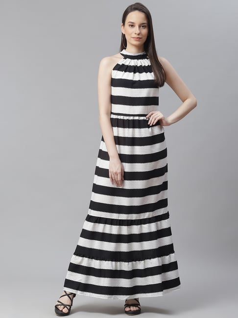 Cottinfab Black & White Striped Dress Price in India