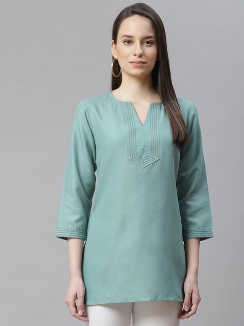 Cottinfab Green Regular Fit Tunic Price in India