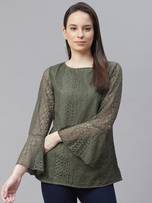 Cottinfab Olive Lace Top Price in India