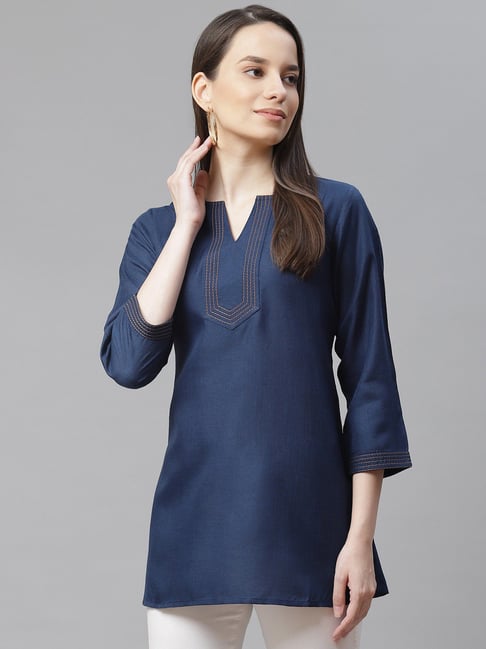 Cottinfab Navy Regular Fit Tunic Price in India