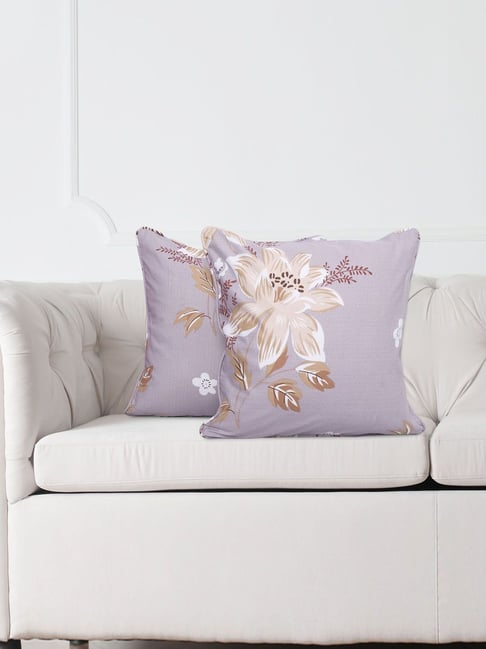 SWAYAM Set of 2 Printed 160 TC Pure Cotton Brown,White Ethnic Motif Cushion Cover
