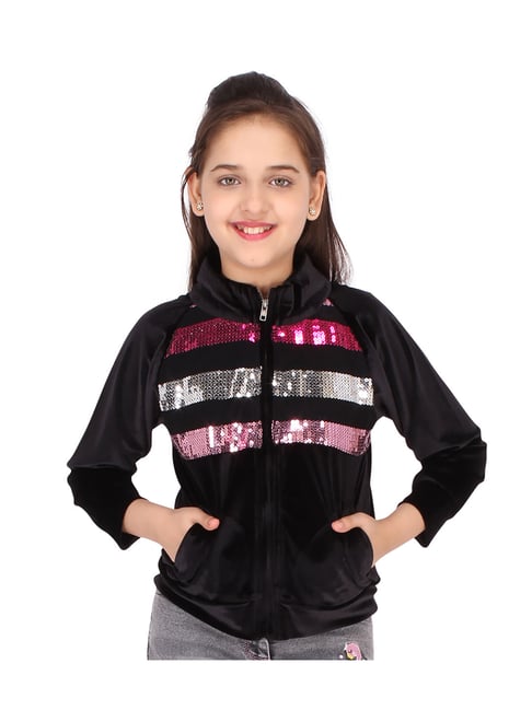 Buy Fawn Sequins Embroidery Gown and Velvet Jacket for Girls Online