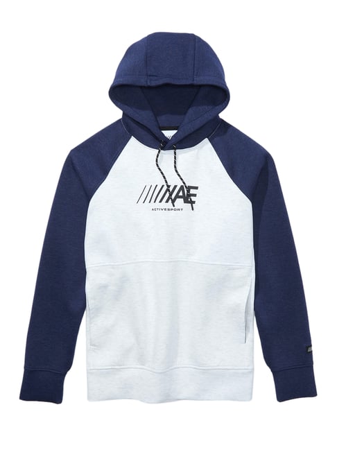Buy American Eagle Outfitters White Blue Hooded Sweatshirt for