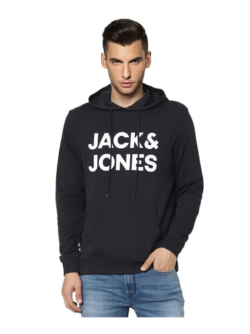 Jack & Jones Black Printed Hooded Sweatshirt