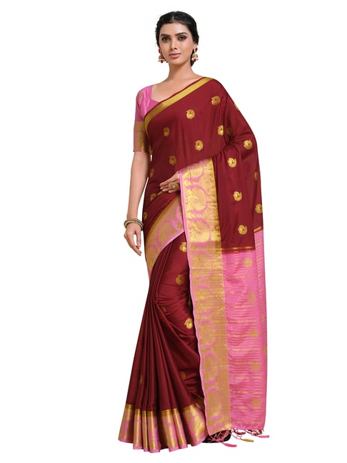 Mimosa Maroon Paisley Saree with Unstitched Blouse Price in India