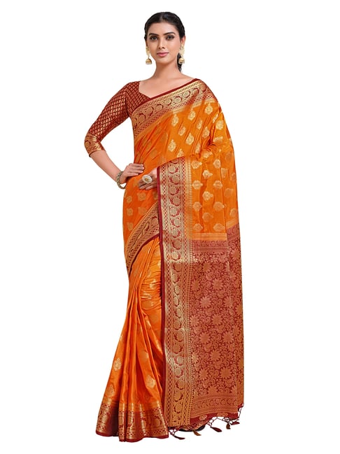 Mimosa Orange Paisley Saree with Unstitched Blouse Price in India