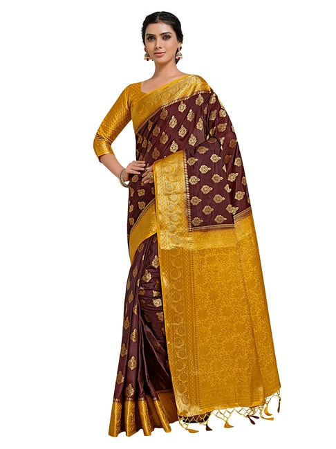 Mimosa Brown Paisley Saree with Unstitched Blouse Price in India