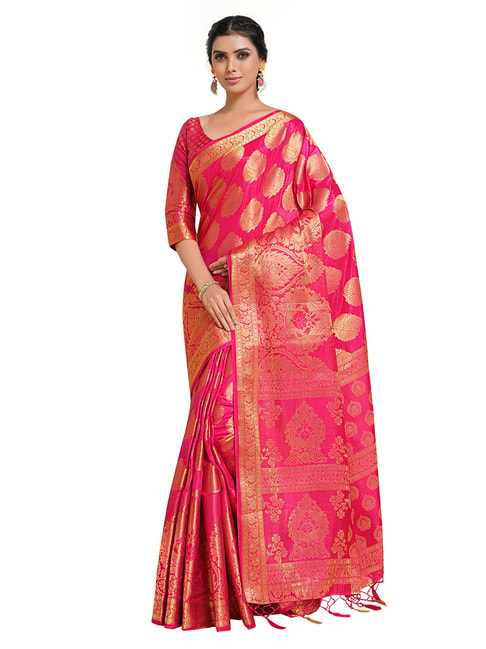 Mimosa Pink Floral Saree with Unstitched Blouse Price in India