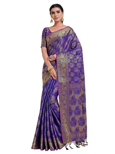 Mimosa Blue Floral Saree with Unstitched Blouse Price in India