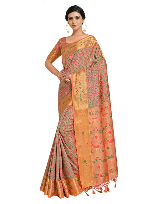 Mimosa Pink Printed Saree with Unstitched Blouse