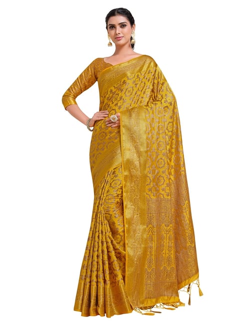 Mimosa Gold Floral Saree with Unstitched Blouse Price in India