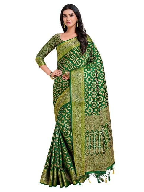 Mimosa Green Floral Saree with Unstitched Blouse Price in India