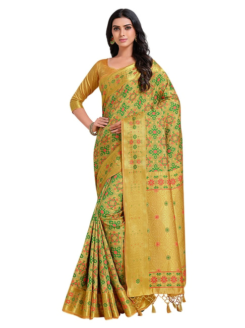 Mimosa Yellow Printed Saree with Unstitched Blouse Price in India