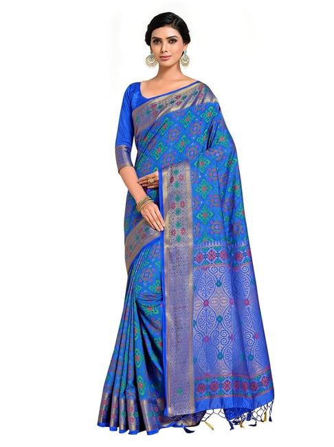 Mimosa Blue Printed Saree with Unstitched Blouse Price in India