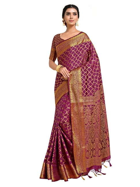 Mimosa Purple Floral Saree with Unstitched Blouse Price in India