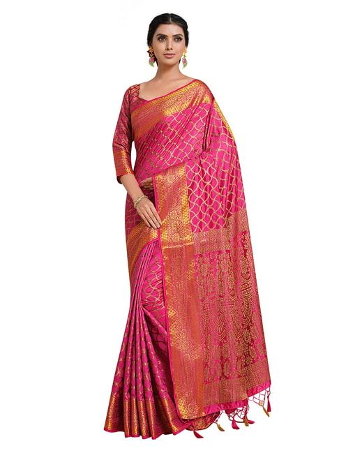 Mimosa Pink Floral Saree with Unstitched Blouse Price in India