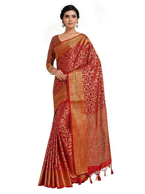 Mimosa Red Floral Saree with Unstitched Blouse Price in India
