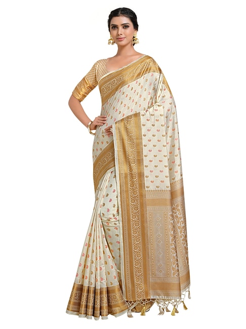 Mimosa Off- White Paisley Saree with Unstitched Blouse Price in India