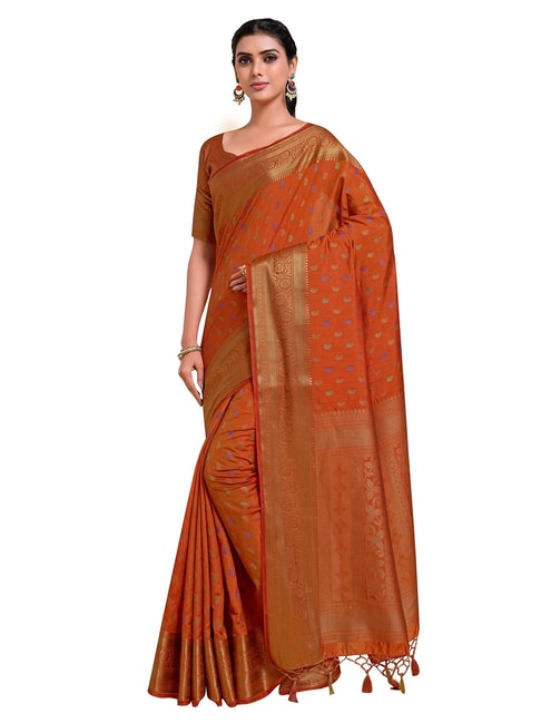 Mimosa Orange Paisley Saree with Unstitched Blouse Price in India