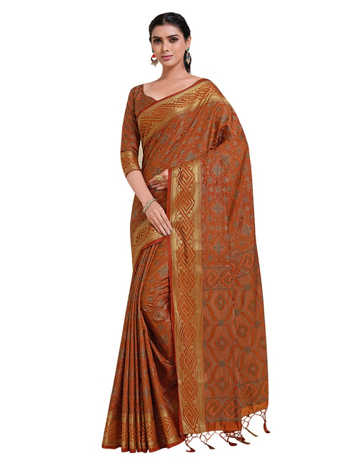 Mimosa Rust Printed Saree with Unstitched Blouse Price in India