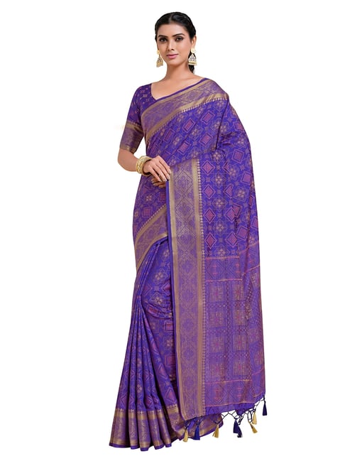 Mimosa Blue Printed Saree with Unstitched Blouse