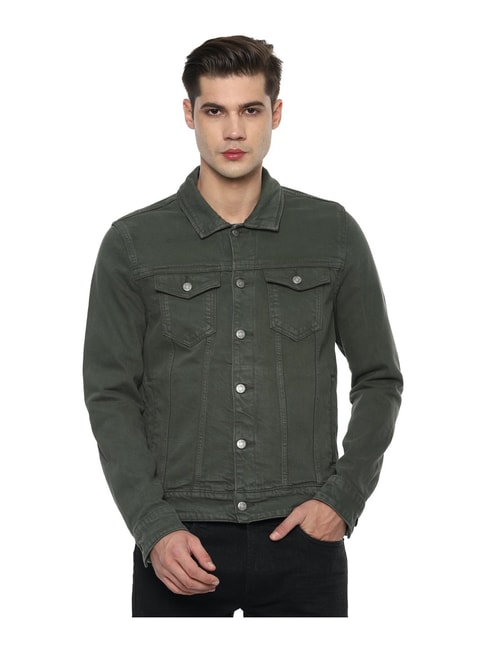 Buy Louis Philippe Olive Green Cotton Slim Fit Denim Jacket for Mens Online  @ Tata CLiQ