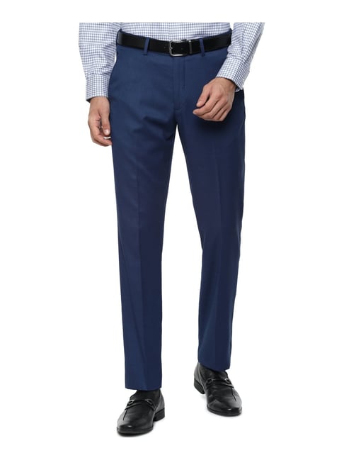 Buy Louis Philippe Men Grey Slim Fit Solid Flat Front Formal Trousers Online