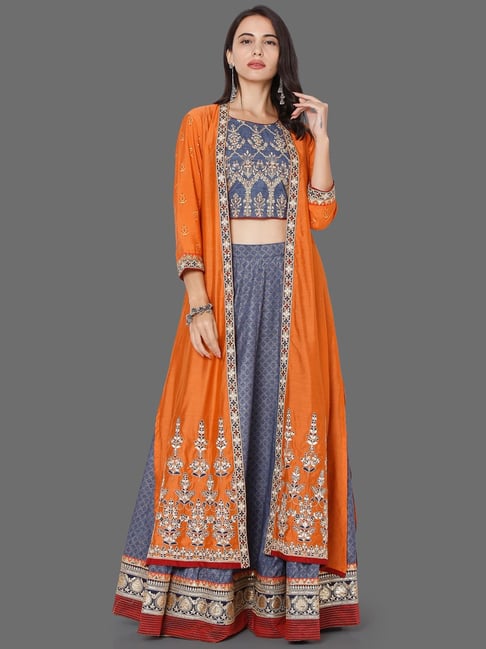 Full Hand Embroidered Pretty Peach Jacket Lehenga Set – Saris and Things