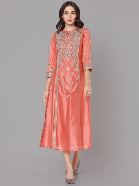 Ojas Design Peach Embroidered Kurta Price in India