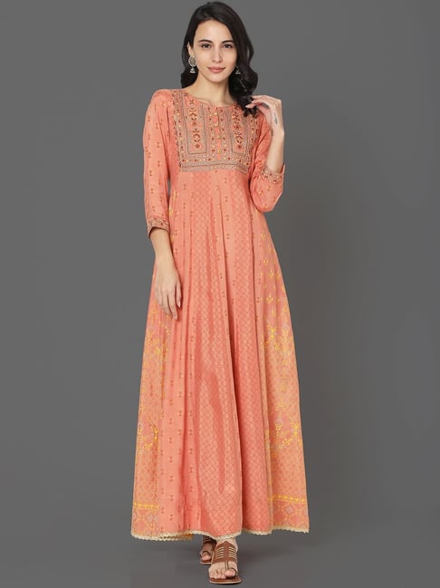 Ojas Design Peach Embroidered Kurta Price in India