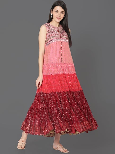 Ojas Design Pink & Red Embroidered Kurta Price in India