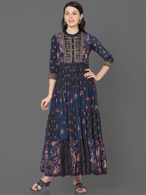 Ojas Design Navy Embroidered Kurta Price in India