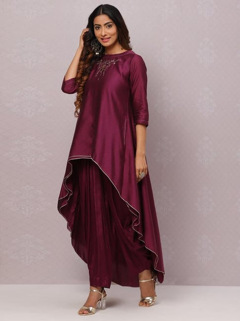 Buy Biba Purple Embellished Kurta Dhoti Pant Set for Women Online @ Tata  CLiQ