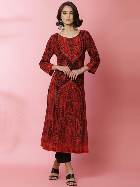 Buy Biba Red Printed Straight Kurta With Mask for Women Online @ Tata CLiQ